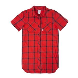 Topo Designs Red Flannel Shirt Dress Size Small